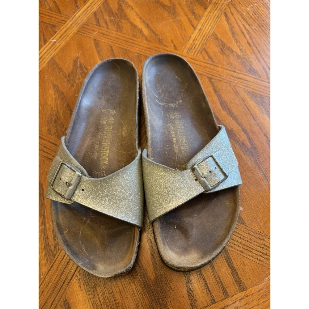 Birkenstock Madrid Silver Leather Sandals size 40 US Women's 9 -9.5